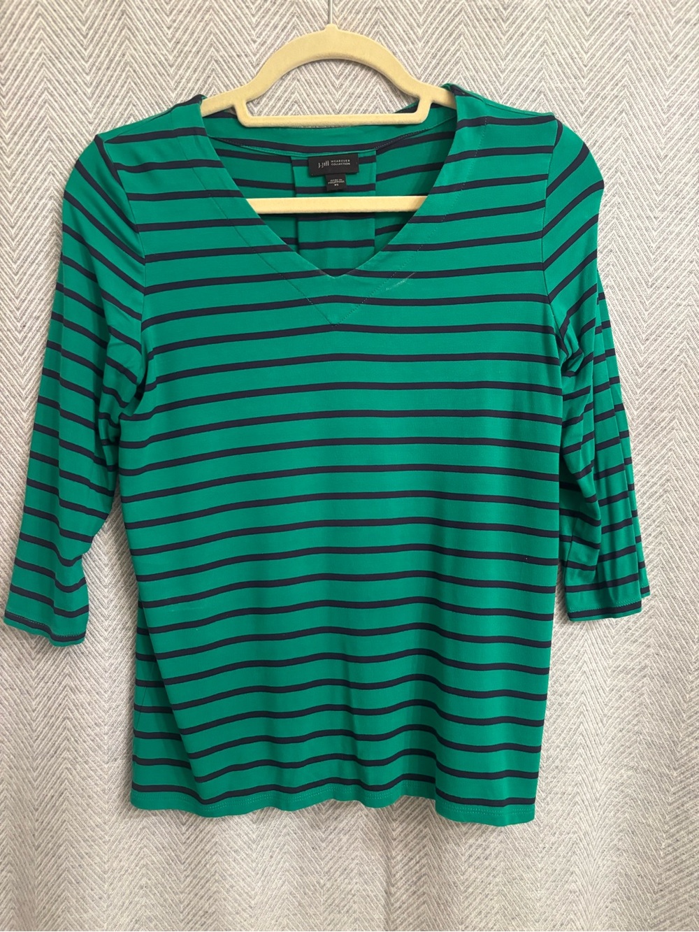 J Jill Wearever Green and Navy Elbow Sleeve Tee